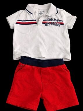 🔥🔥Tommy Hilfiger 2-Piece Set 18M | Classic Logo Polo & Red Shorts |
